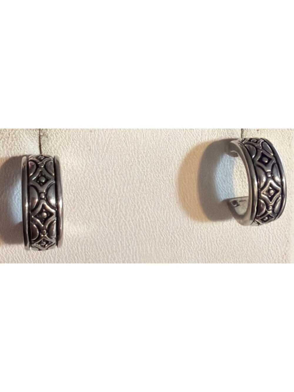 Lauren Ralph Lauren Huggie Hoop Earrings Etched Silver Tone 5/8" Signed